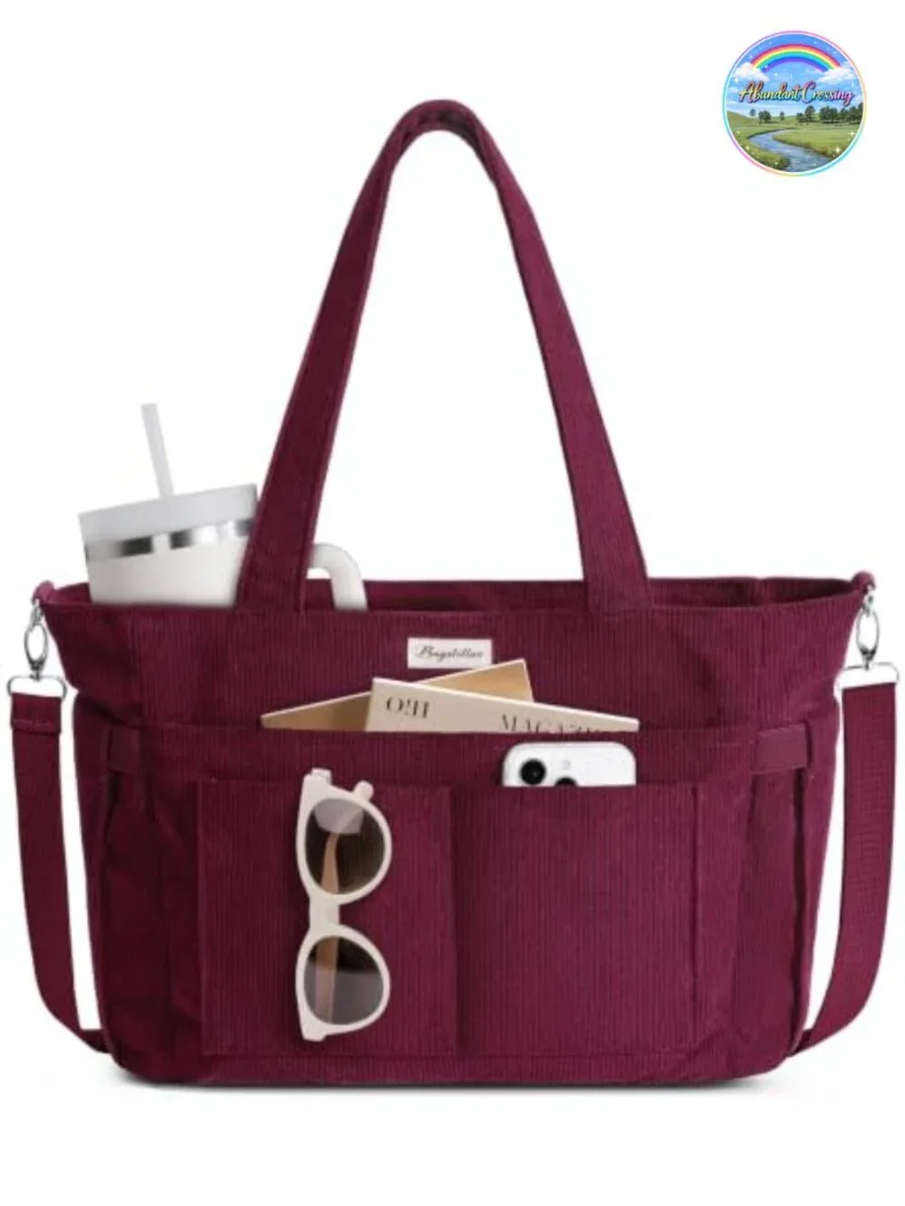 Corduroy Laptop Tote Bag with 17 Pockets for Women, 15.6